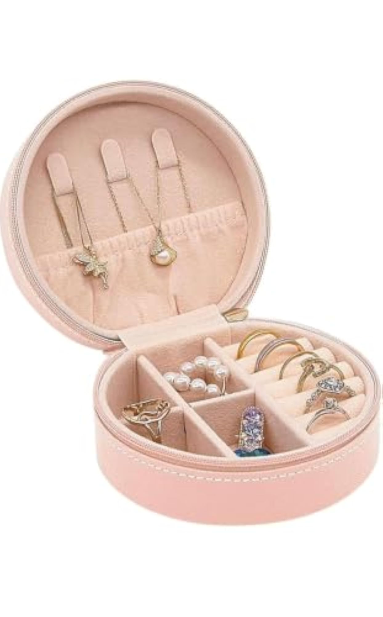 Mini Portable Travel Jewellery Box PU Leather Pink